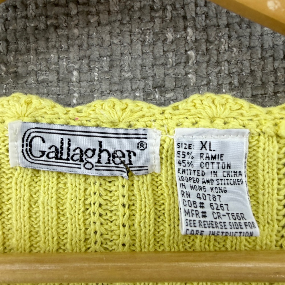 Vintage Gallagher Cardigan Womens XL Yellow Pearl Button Cotton Cottagecore - Picture 4 of 10